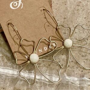 Plunder Gold Flower Hoop Earrings with White Centers